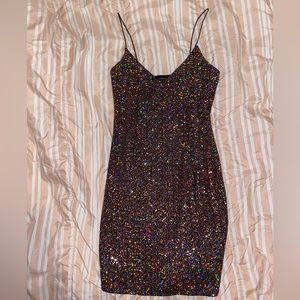 Sparkly bodycon mini dress with spaghetti straps